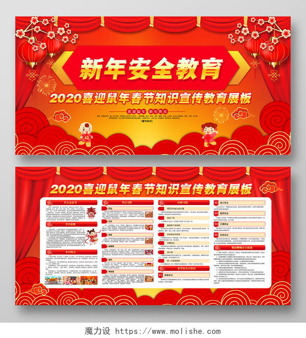 红色喜庆2020新年春节知识教育安全教育宣传栏展板